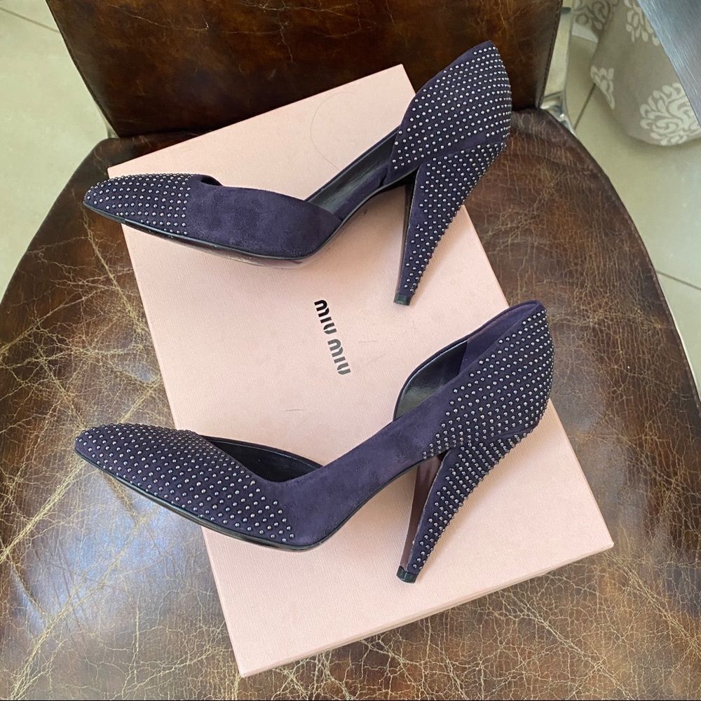 MIU MIU purple Suede leather with metallic stubs heels 7 EUR 37.5